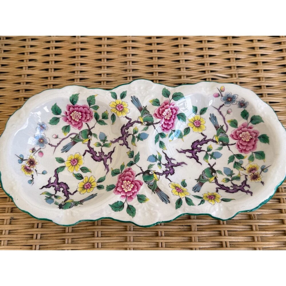 Vintage 50's James Kent Foley Staffordshire Chinese Rose Divided Dish Birds - Picture 11 of 11